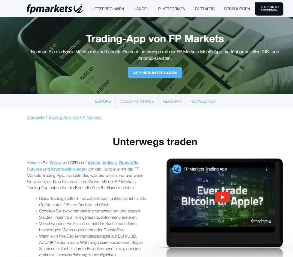 FP Markets App Webseite 