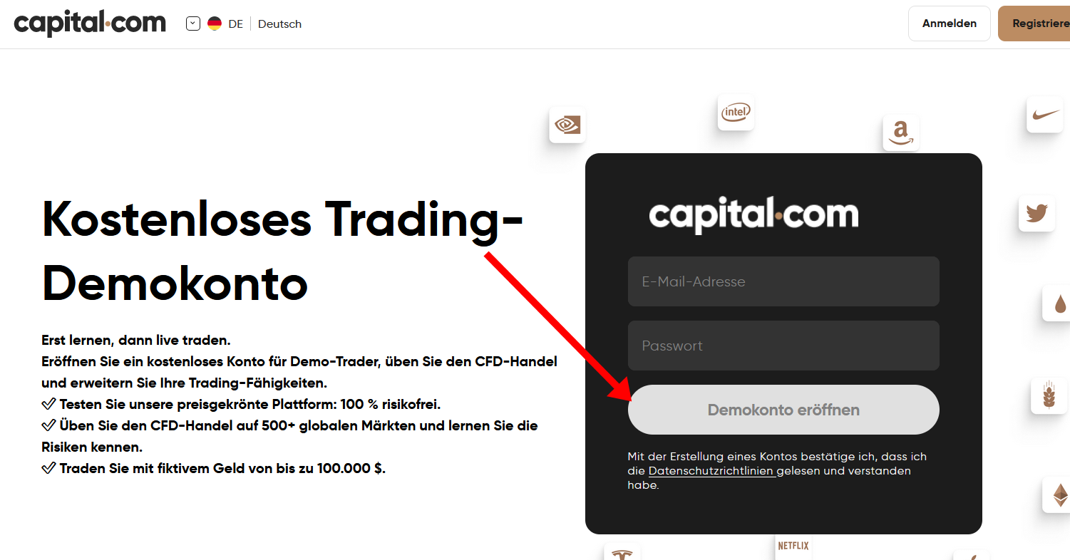 Eröffnung eines Demokonto bei Capital.com