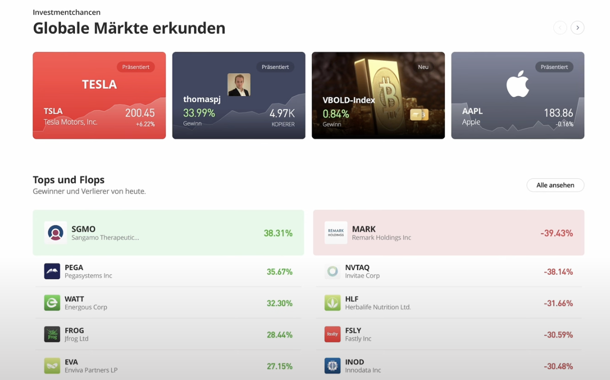 Assets bei eToro wählen