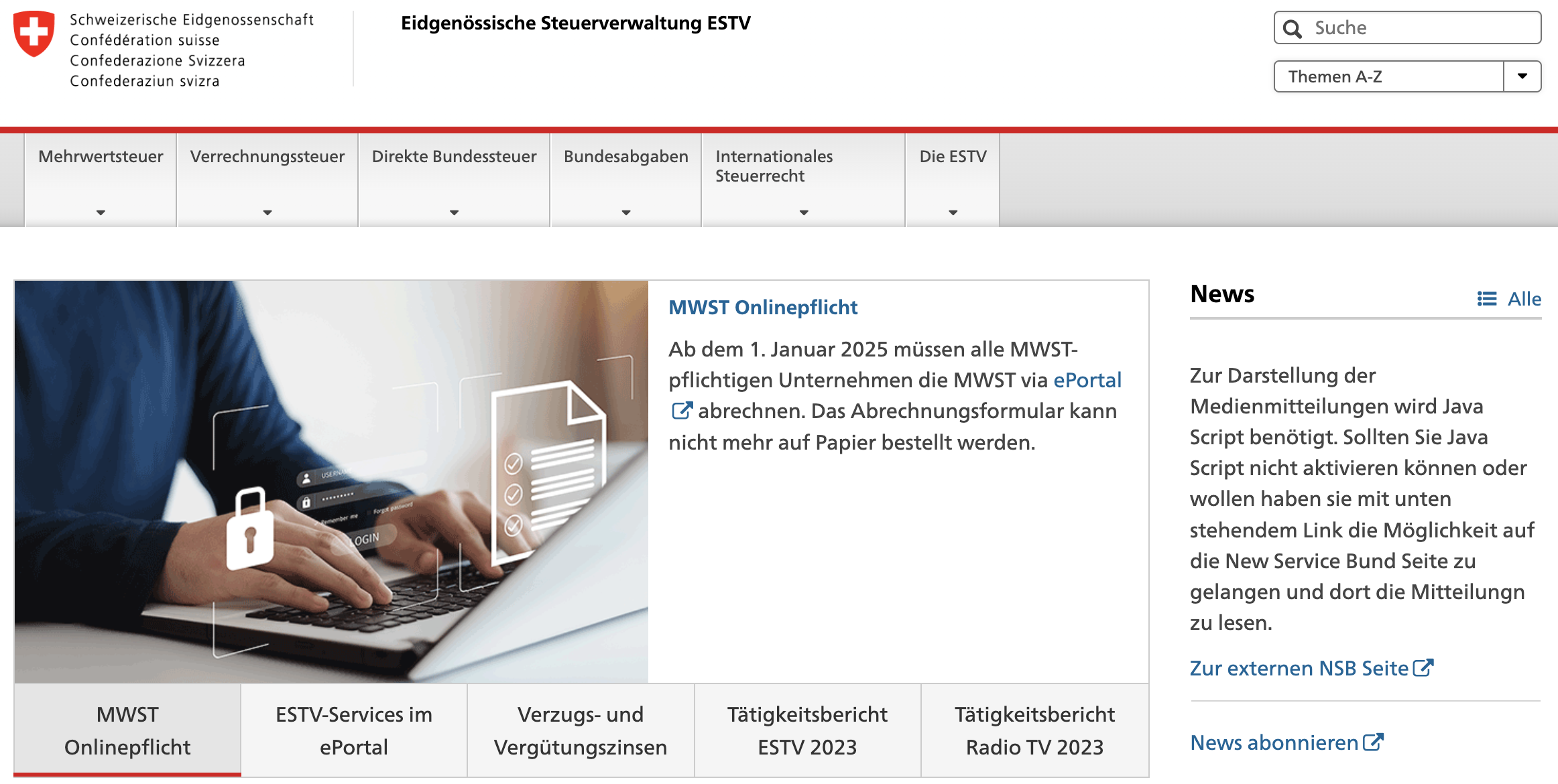 Die offizielle Webseite der Schweizerischen Eidgenossenschaft