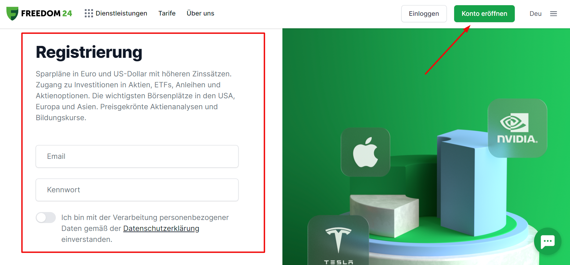 Kontoeröffnung bei Freedom24