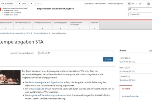 Stempelsteuer Auszug aus Schweizer Eidgenossenschaft