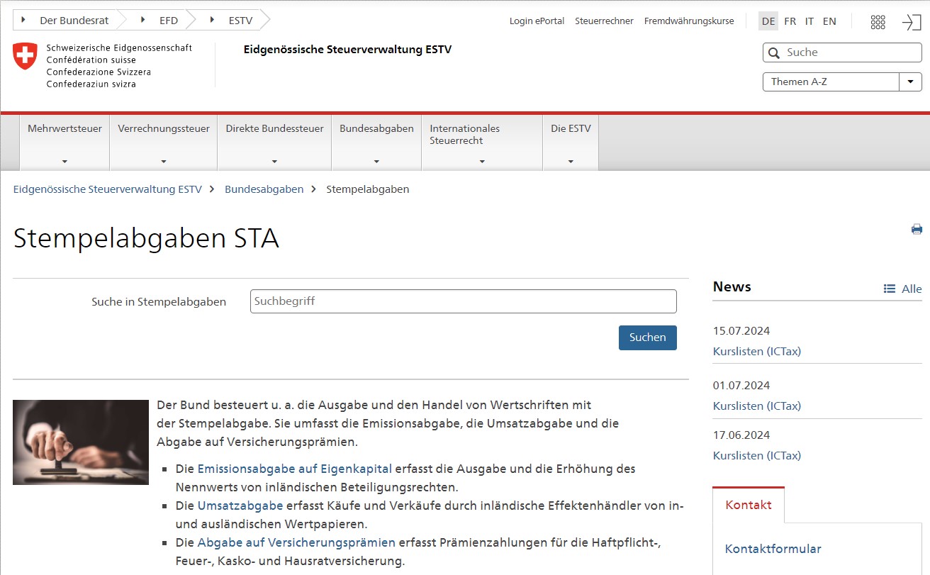Stempelsteuer Auszug aus Schweizer Eidgenossenschaft 