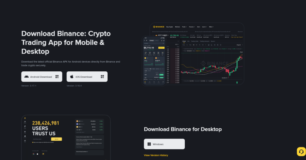 Download der Binance Krypto App auf der offiziellen Website