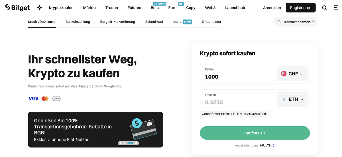 Bitget Krypto sofort kaufen