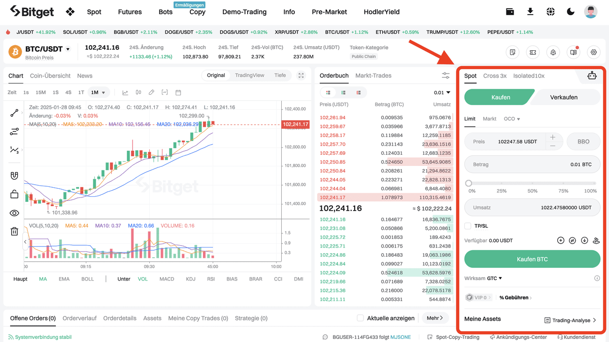 Bitget Order platzieren