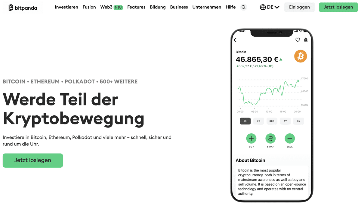 Bitpanda Webseite