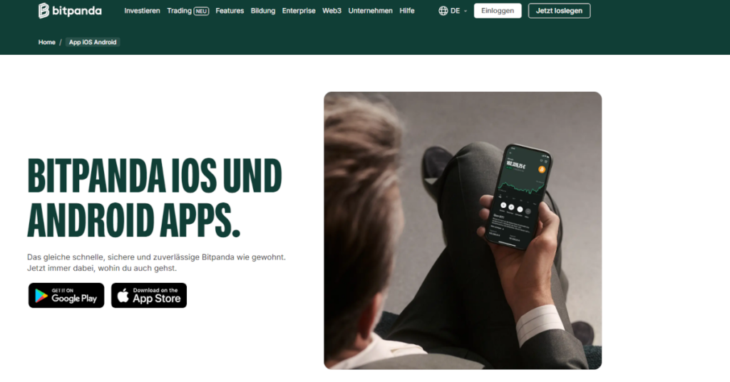 Infos zur Krypto App auf der offiziellen Website von Bitpanda