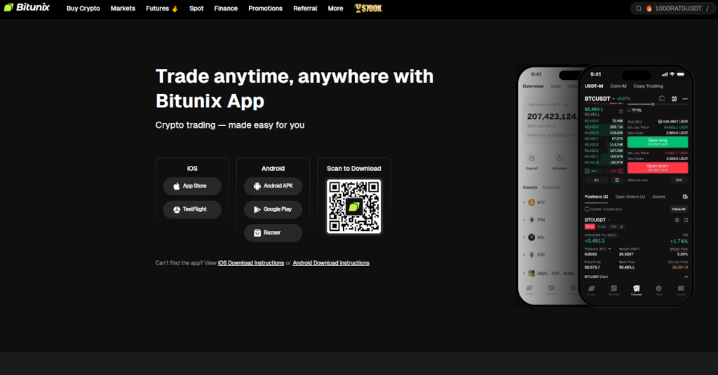 Infos zur Krypto App von Bitunix auf der offiziellen Website