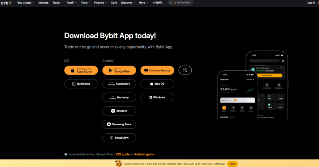 Infos zur Krypto App von Bybit auf der offiziellen Website