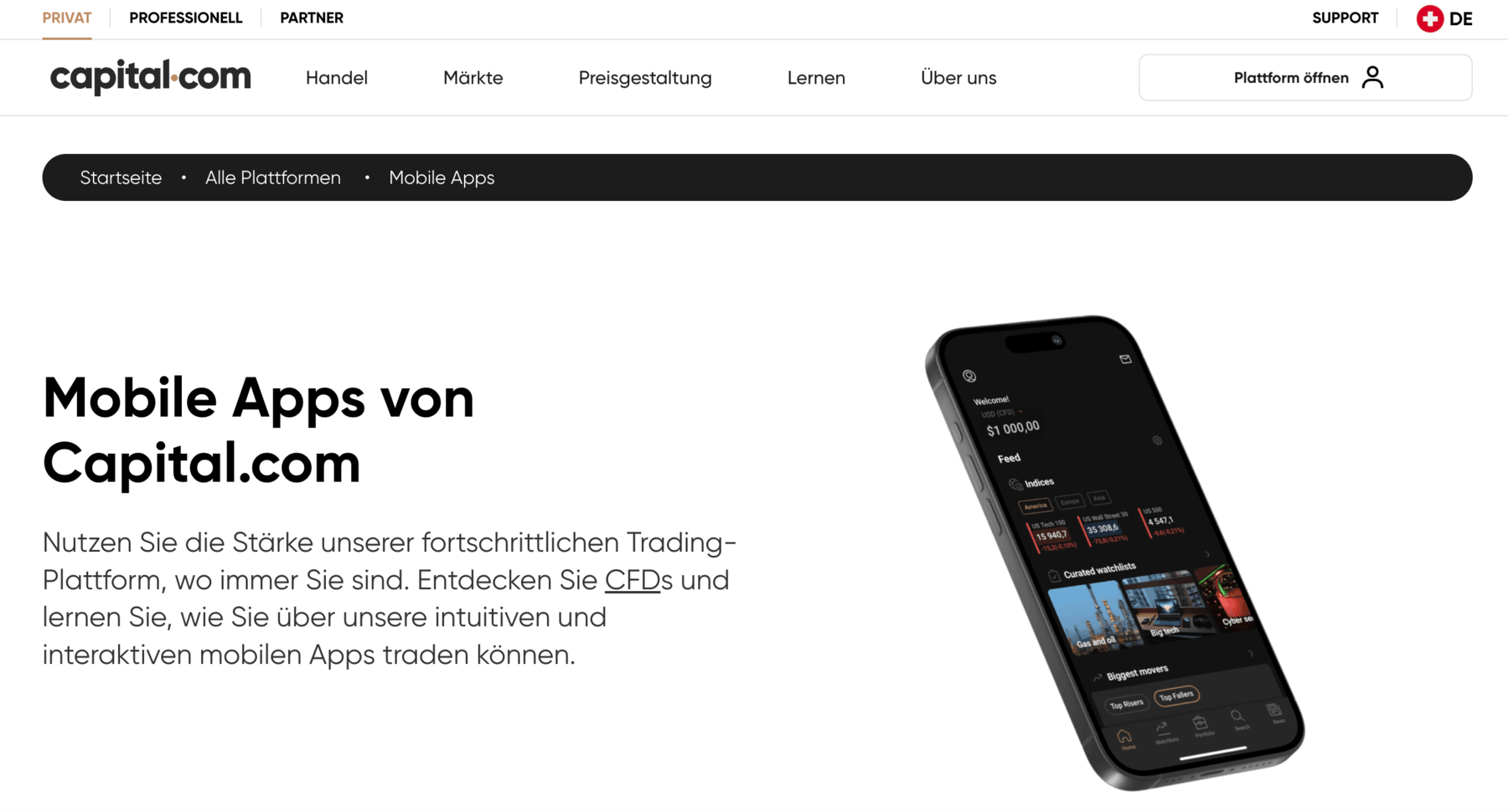 Capital.com Trading App für Schweizer Trader
