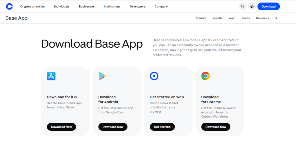 Infos zur Krypto App von Coinbase auf der offiziellen Website