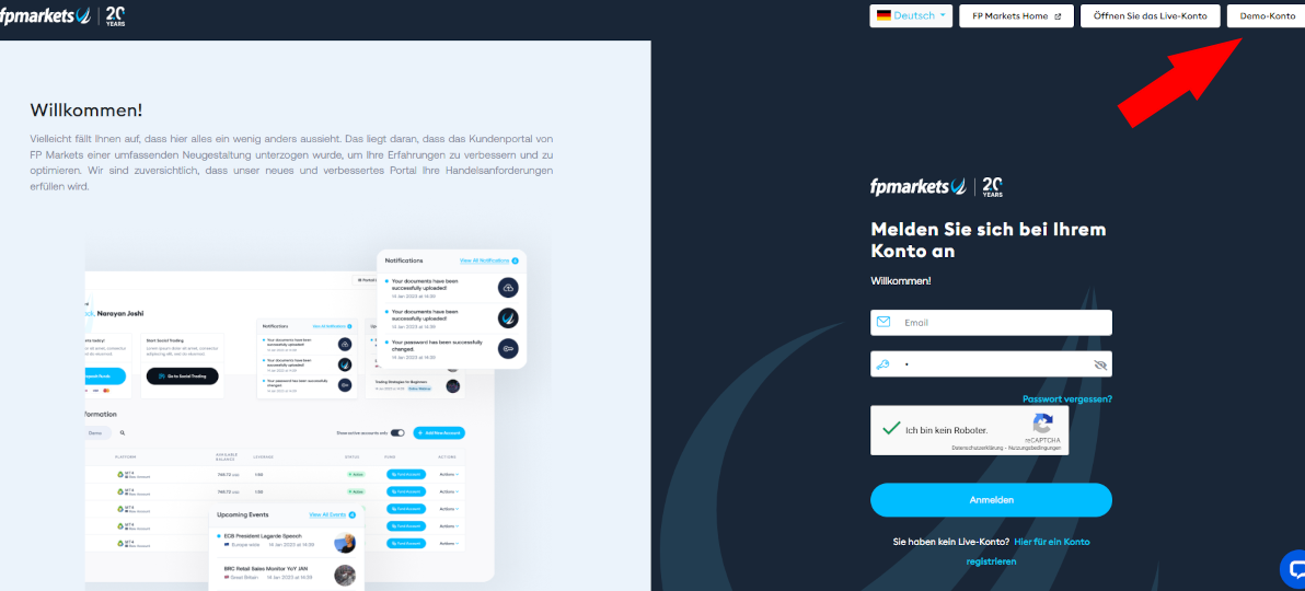 Eröffnung eines Demokontos bei FP Markets