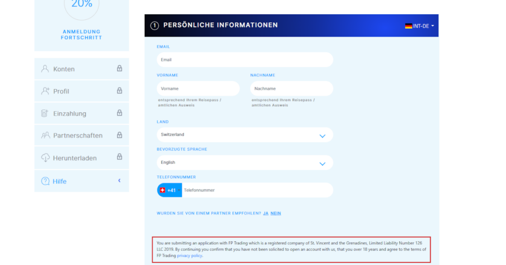 Informationen zur Regulierung für Schweizer Kunden bei der Kontoeröffnung bei FP Trading