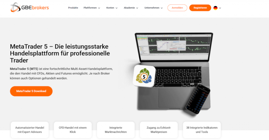 Infos zur MT5-Plattform auf der GBE Brokers Website