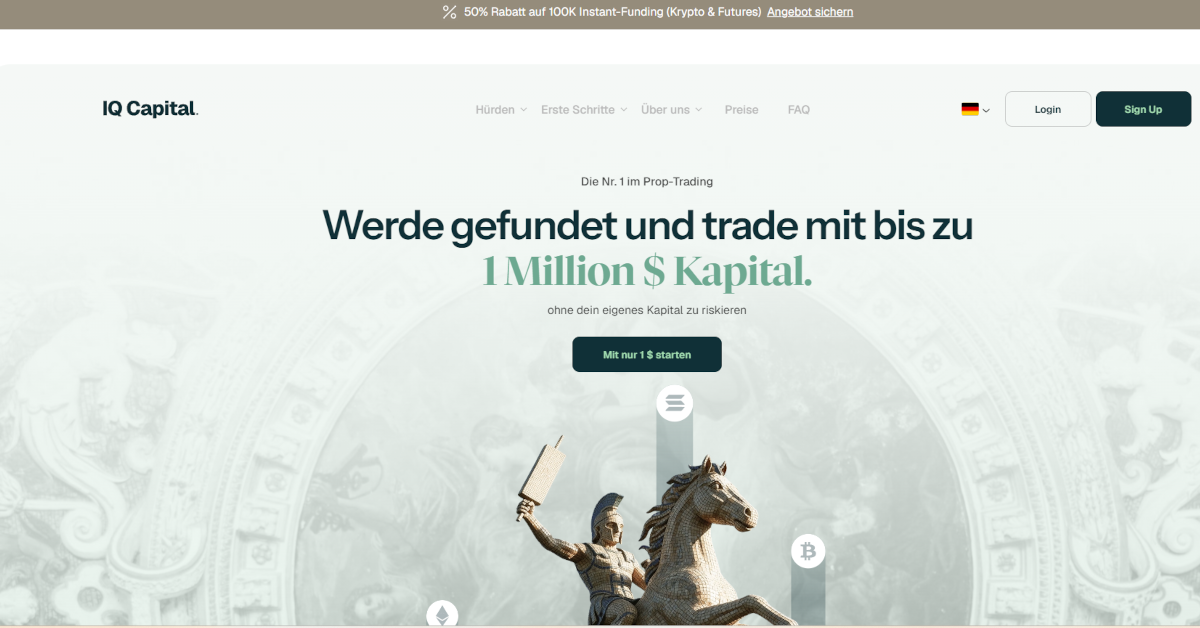 Homepage der IQ Capital Website auf Deutsch