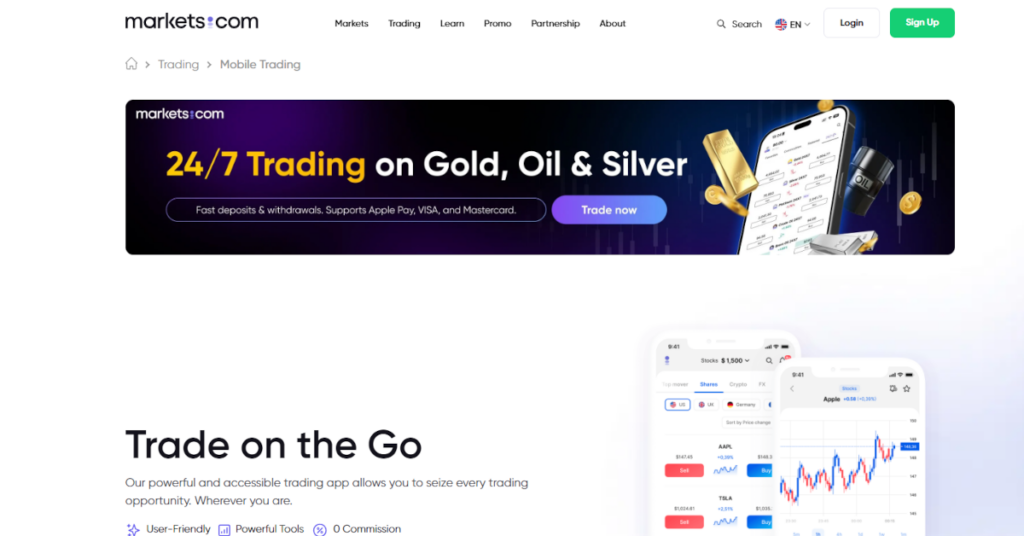 Infos zur Krypto App von Markets.com auf der offiziellen Website