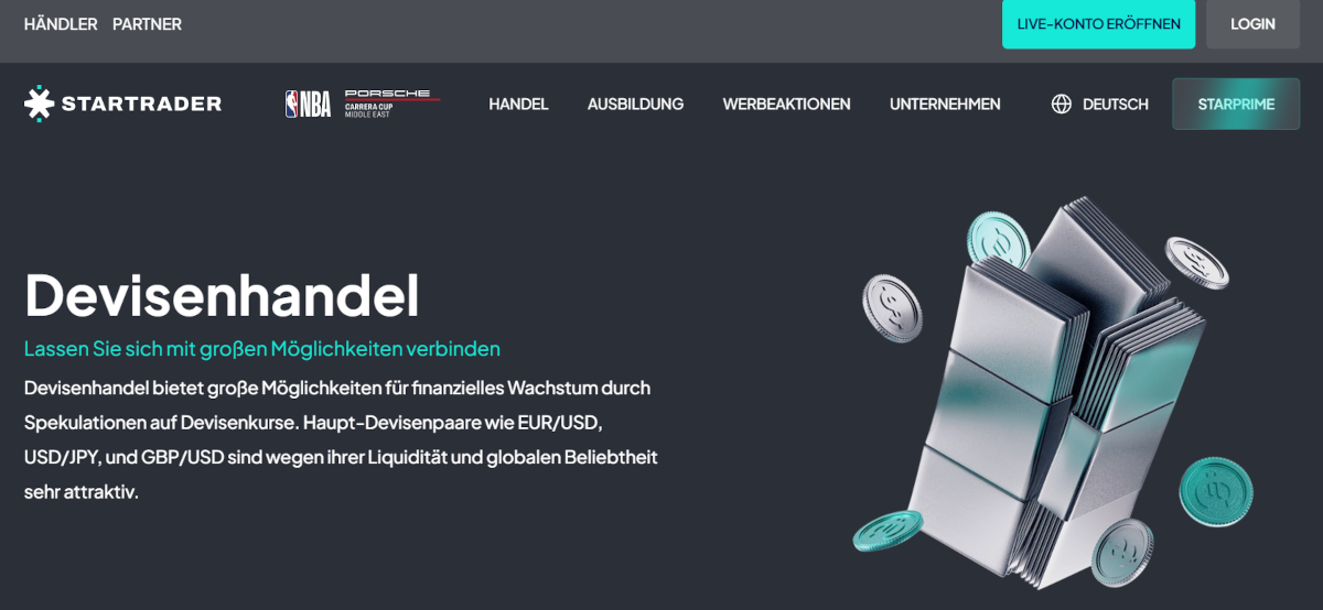 Forex-Übersichtsseite auf der StarTrader Website