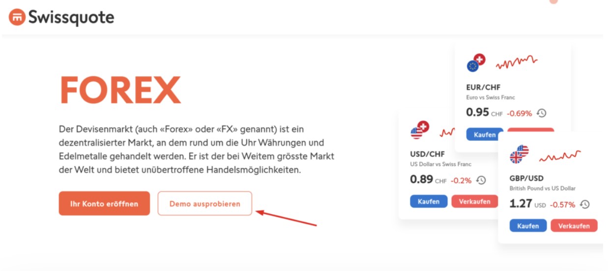 Swissquote bietet ein Trading Demokonto für Schweizer Kunden 
