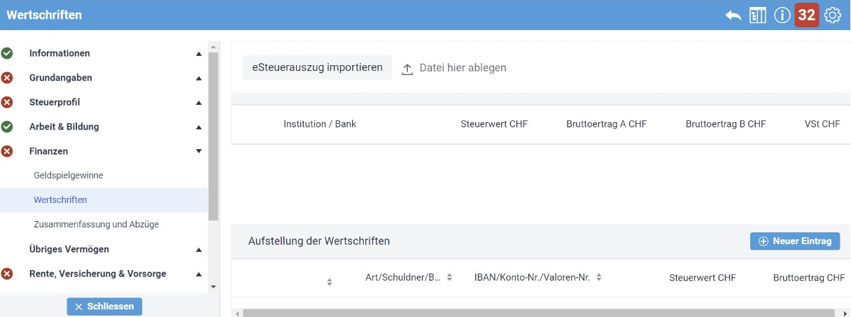 Trading Steuern Schweiz_Wertschriftverzeichnis 