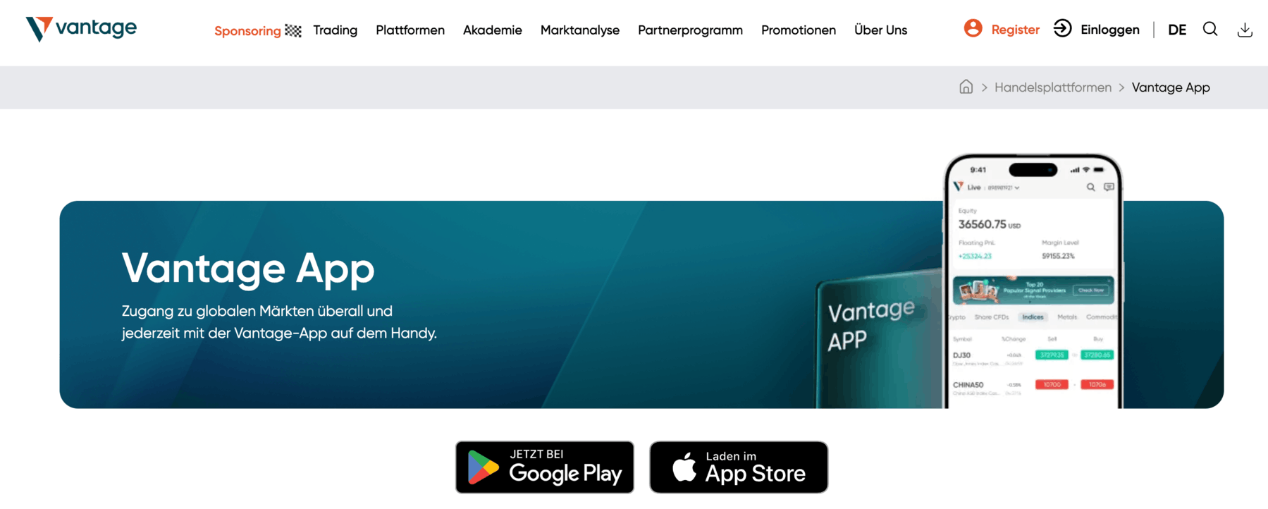 Vantage Markets Trading App für Schweizer Trader