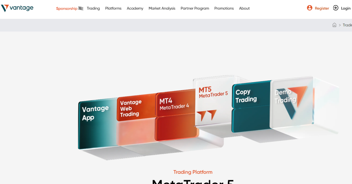 Vorstellung der unterstützten Trading Plattformen auf der offiziellen Website von Vantage Markets