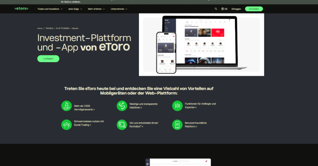 Infos zur Krypto App von eToro auf der offiziellen Website