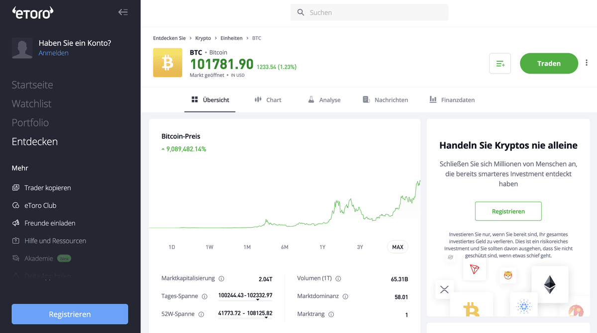 eToro Krypto Plattform