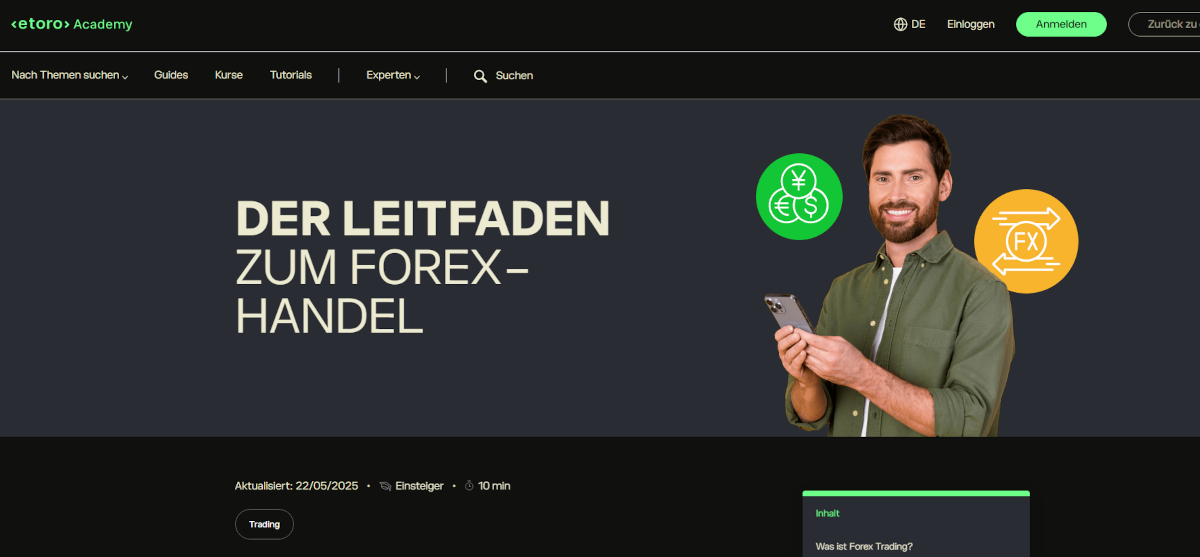 Infos zum Forex Handel auf der eToro Website